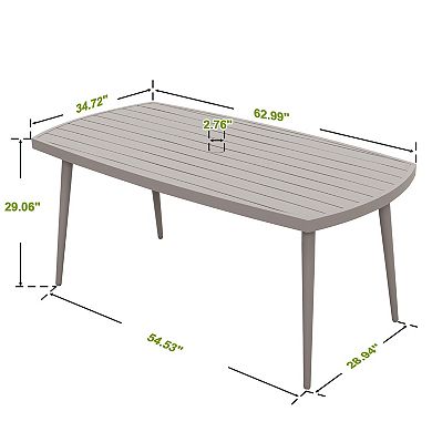 Outdoor Dining Table, Slatted Aluminum Table with 2.76" Umbrella Hole