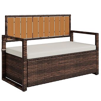 Outdoor Storage Bench with Seat, All-Weather PE Rattan Deck Box for Patio Cushions, Garden