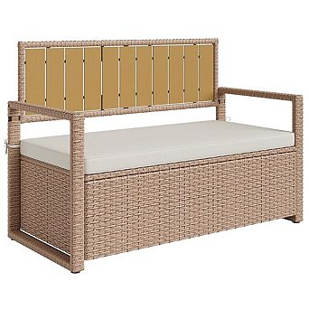Outdoor Storage Bench with Seat, All-Weather PE Rattan Deck Box for Patio Cushions, Garden