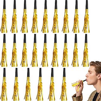 Gold Glitter Metallic Fringe Party Noise Makers Set for Birthday New Year Celebrations