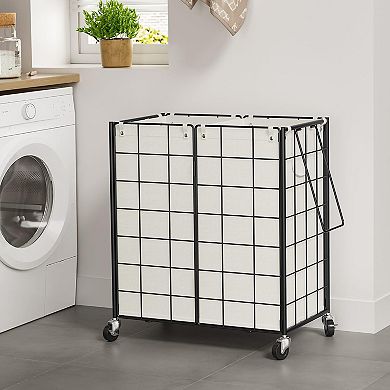 Laundry Hamper With Wheels Metal Wire Frame Rolling Basket Removable Bags Dirty Clothes Organizer