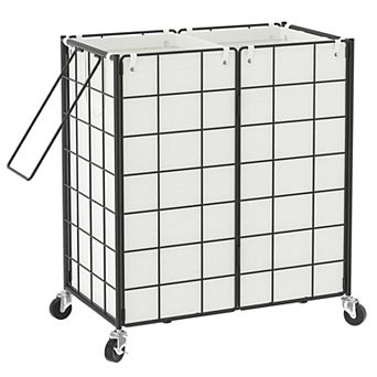 Laundry Hamper With Wheels Metal Wire Frame Rolling Basket Removable Bags Dirty Clothes Organizer