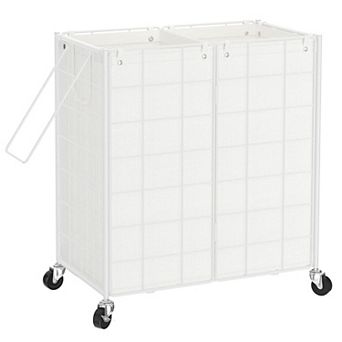 Laundry Hamper With Wheels Metal Wire Frame Rolling Basket Removable Bags Dirty Clothes Organizer