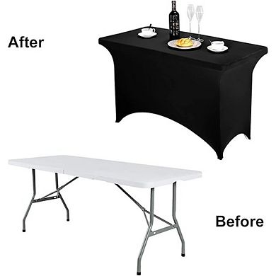 Black Fitted Spandex Tablecloth, Stretch, Durable, Party-Ready