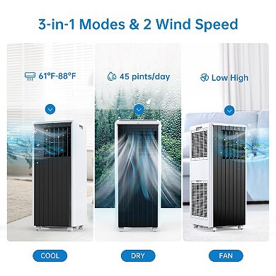 8000BTU 3in1 Portable Air Conditioner Fast Cooling AC Unit Dehumidifier&Fan,Cool Room Up to 350Sq.Ft