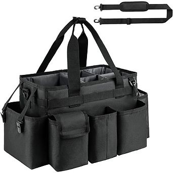 Black Cleaning Caddy Organizer Bag with Handle for Cleaning Supplies Storage