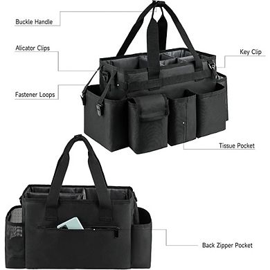 Black Cleaning Caddy Organizer Bag with Handle for Cleaning Supplies Storage