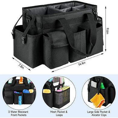 Black Cleaning Caddy Organizer Bag with Handle for Cleaning Supplies Storage
