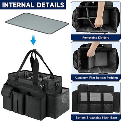 Black Cleaning Caddy Organizer Bag with Handle for Cleaning Supplies Storage