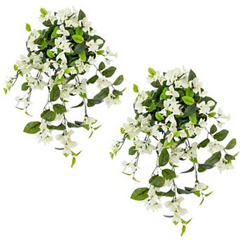 nearly natural 28-Inch UV Resistant Artificial Bougainvillea Hanging Plant Set of 2