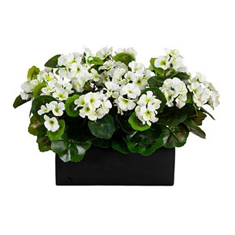 nearly natural UV Resistant Artificial Geranium in Rectangular Planter Table Decor