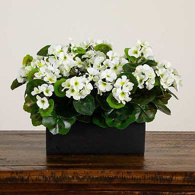 nearly natural UV Resistant Artificial Geranium in Rectangular Planter Table Decor