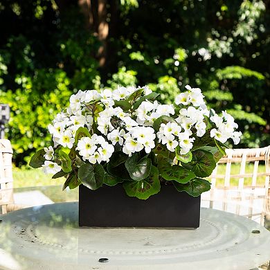 nearly natural UV Resistant Artificial Geranium in Rectangular Planter Table Decor