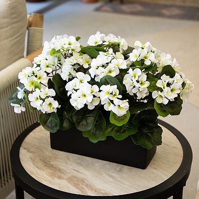nearly natural UV Resistant Artificial Geranium in Rectangular Planter Table Decor