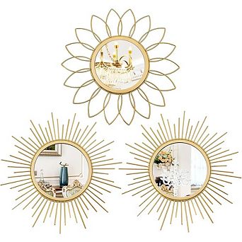 Gold Sunburst Metal Wall Mirror Set of 3 for Living Room Bedroom Entryway