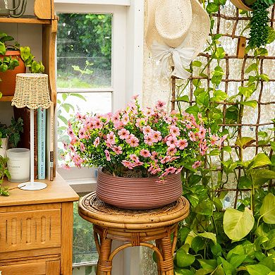 nearly natural 13-Inch UV Resistant Artificial Flowering Mini Rose Bush - Pack of 12