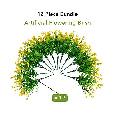 nearly natural 13-inch UV Resistant Artificial Mini Yellow Rose Bush 12-Pack