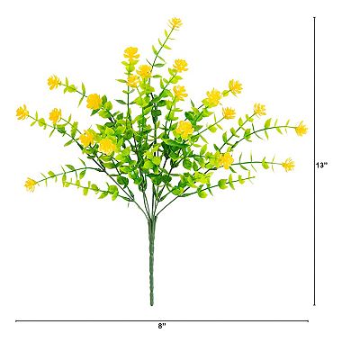 nearly natural 13-inch UV Resistant Artificial Mini Yellow Rose Bush 12-Pack