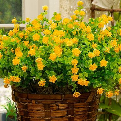 nearly natural 13-inch UV Resistant Artificial Mini Yellow Rose Bush 12-Pack