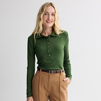 Women's Nine West Knit Long Sleeve Polo