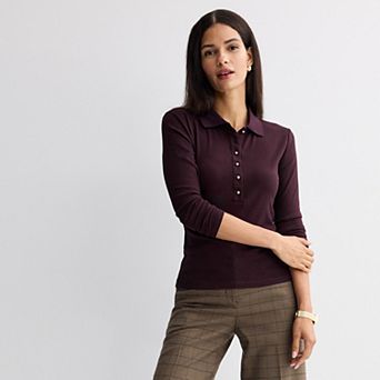 Women's Nine West Knit Long Sleeve Polo