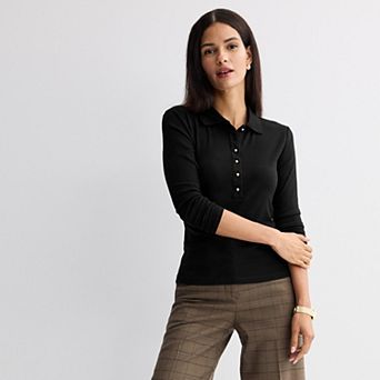 Women's Nine West Knit Long Sleeve Polo