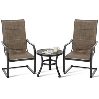 Outdoor 3 pc Bistro Set, Round Side Table and Textilene Dining Chairs