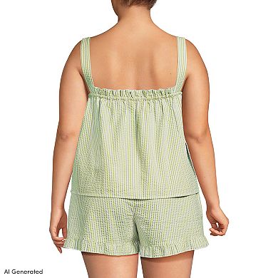 Plus Size Lands' End 2-Piece Seersucker Pajama Tank Top & Pajama Shorts Set