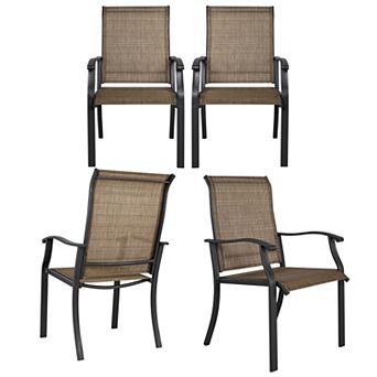 Outdoor 4 pc Patio Chair Set, Textilene Fabric, Powder-coated Iron Frame, Black and Brown