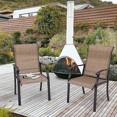 Outdoor 4-Piece Patio Chair Set, Textilene Fabric, Powder-coated Iron Frame, Black and Brown