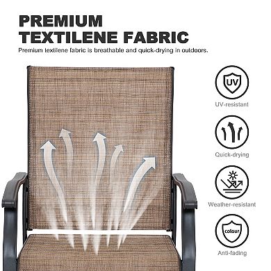 Outdoor 4-Piece Patio Chair Set, Textilene Fabric, Powder-coated Iron Frame, Black and Brown