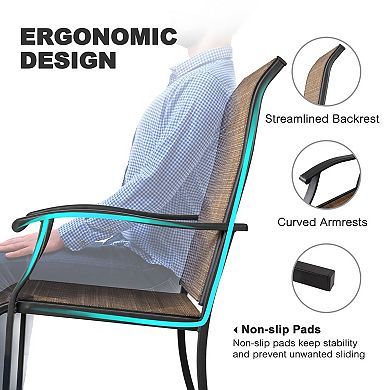 Outdoor 4-Piece Patio Chair Set, Textilene Fabric, Powder-coated Iron Frame, Black and Brown