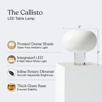Callisto 11" White Glossy Glass Integrated LED Table Lamp with Dimmable Knob