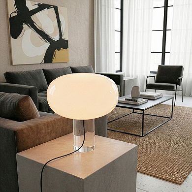 Callisto 11" White Glossy Glass Integrated LED Table Lamp with Dimmable Knob