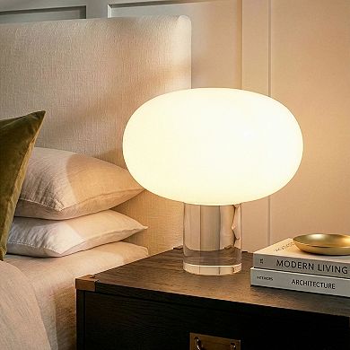 Callisto 11" White Glossy Glass Integrated LED Table Lamp with Dimmable Knob