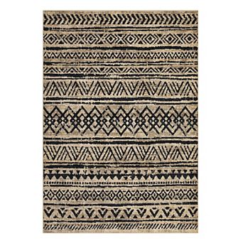 Washable Boho Rug - Stain Resistant Non-Slip Low Pile Blue Green Carpet for Living Room, Bedroom