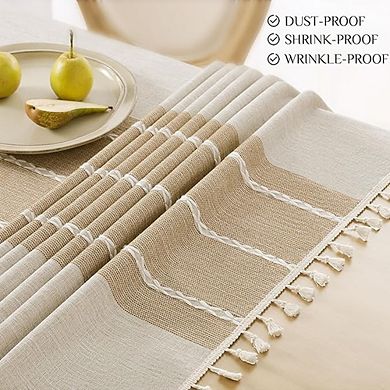 Waterproof Linen-Cotton Rectangle Tablecloth Heavyweight Boho Cover