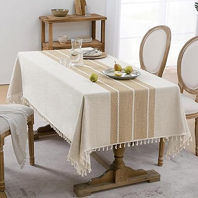 Waterproof Linen-Cotton Rectangle Tablecloth Heavyweight Boho Cover