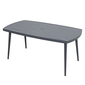 Outdoor Dining Table, Slatted Aluminum Table with 2.76" Umbrella Hole