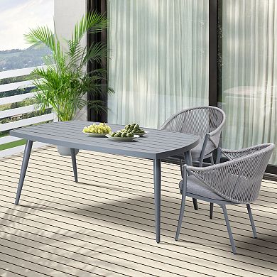 Outdoor Dining Table, Slatted Aluminum Table with 2.76" Umbrella Hole