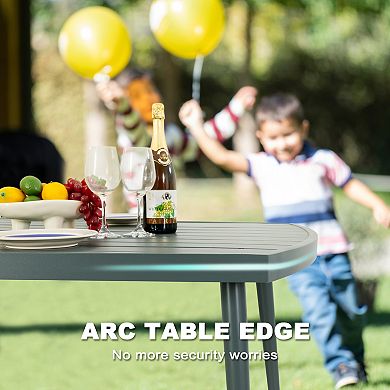 Outdoor Dining Table, Slatted Aluminum Table with 2.76" Umbrella Hole