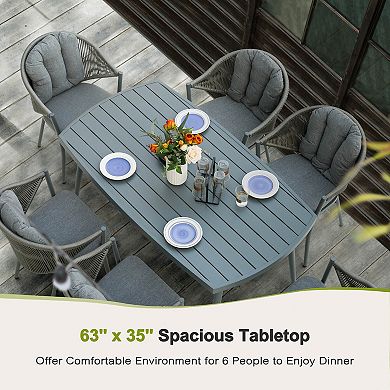 Outdoor Dining Table, Slatted Aluminum Table with 2.76" Umbrella Hole