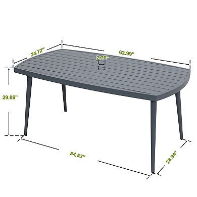 Outdoor Dining Table, Slatted Aluminum Table with 2.76" Umbrella Hole