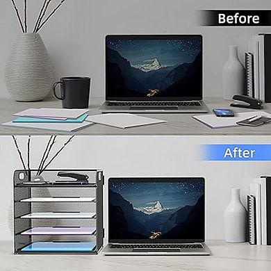 5 Tier Mesh Desk Organizer Paper Tray for Office Home School