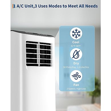 Home Air Conditioner and Cooling Unit with Dehumidifier and Window Installation Kit
