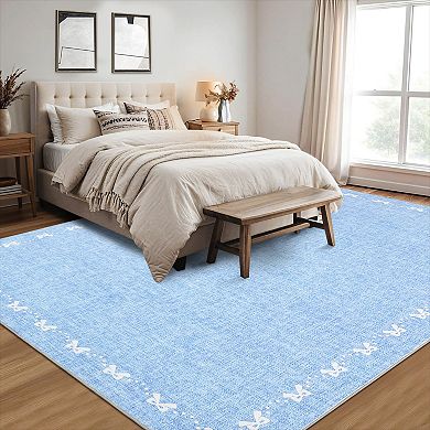 Garvee Solid Color Area Rug Machine Washable Low Pile Non Slip Foldable Rug for Living Room Bedroom