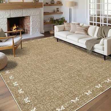 Garvee Solid Color Area Rug Machine Washable Low Pile Non Slip Foldable Rug for Living Room Bedroom