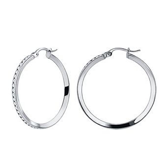 Aleure Precioso Sterling Silver Channel Set Cubic Zirconia Hoop Earrings