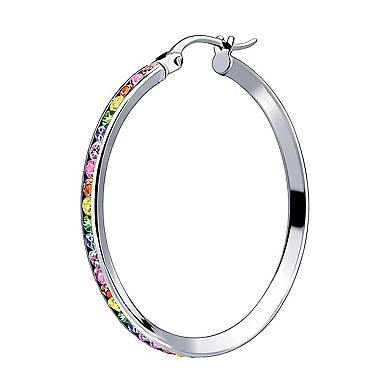 Aleure Precioso Sterling Silver Channel Set Cubic Zirconia Click-Top Hoop Earrings