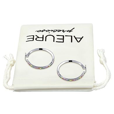 Aleure Precioso Sterling Silver Channel Set Cubic Zirconia Click-Top Hoop Earrings
